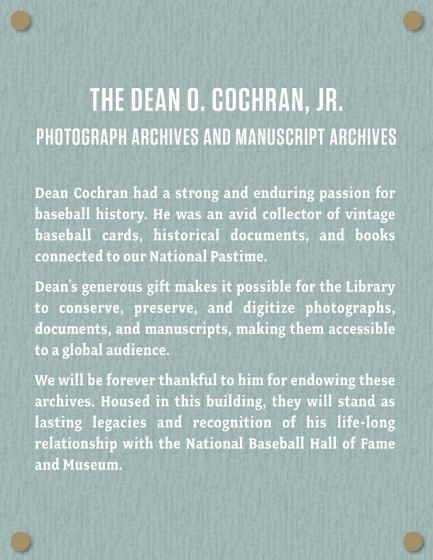 Plaque honoring Dean Cochrane